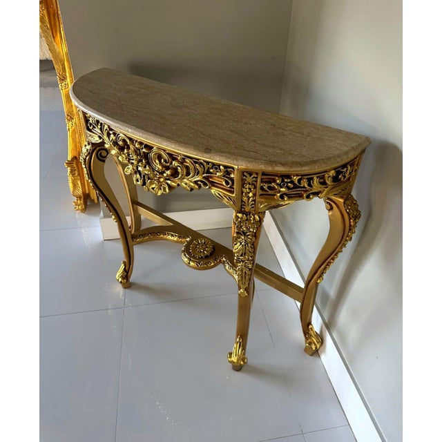French Style Console Table – Beige Marble Top For Sale - Image 9 of 9