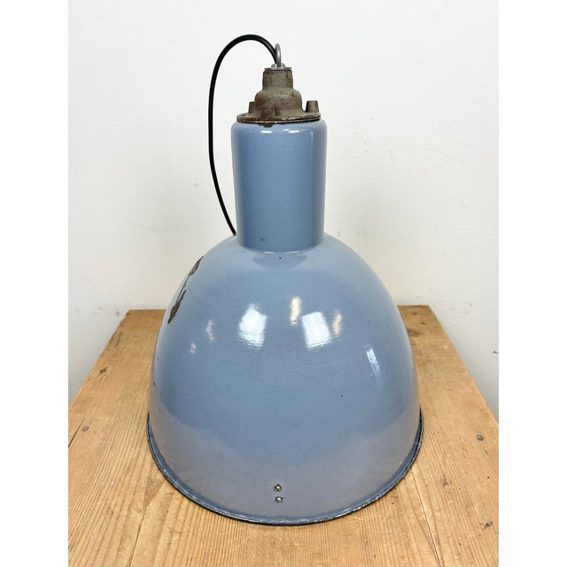 Vintage Blue Cast Iron Ceiling Lamp, 1950s For Sale - Image 9 of 14