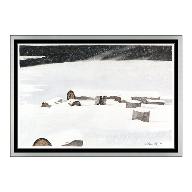 1980s Winter Logs Watercolor Painting, William Wolk For Sale