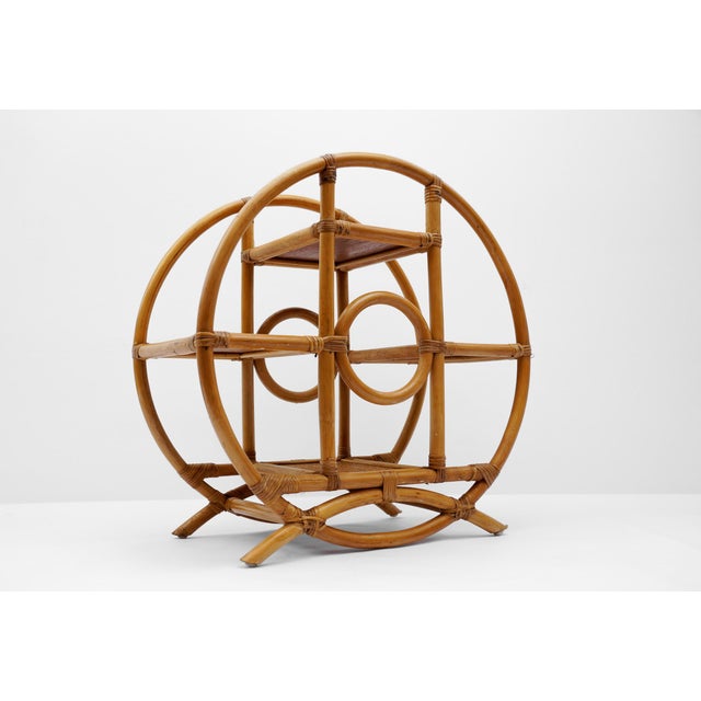 Beige Round Rattan, Bamboo and Wicker Shelf, Italy, 1970s For Sale - Image 8 of 12