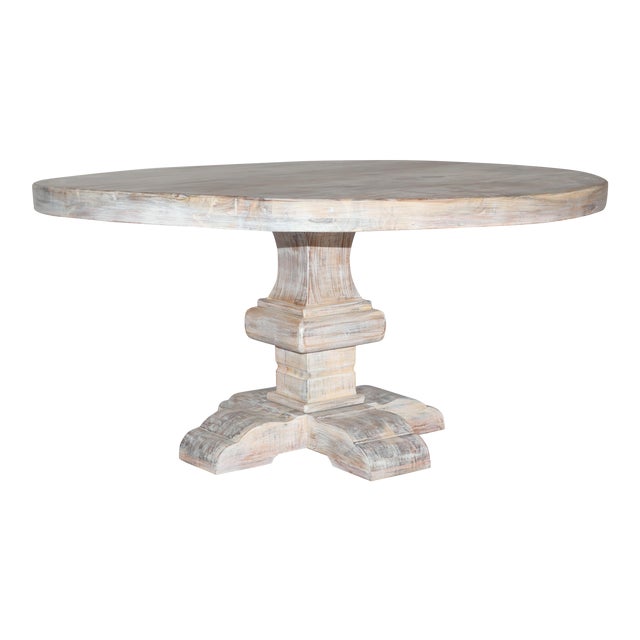 Farmhouse Solid Wood White Wash Round Dining Table Chairish