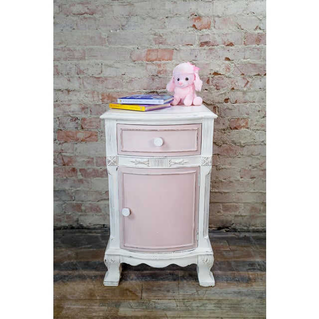 Shabby Chic Vintage Distressed White And Light Pink Nightstand With Designer Fabric Inlay Chairish