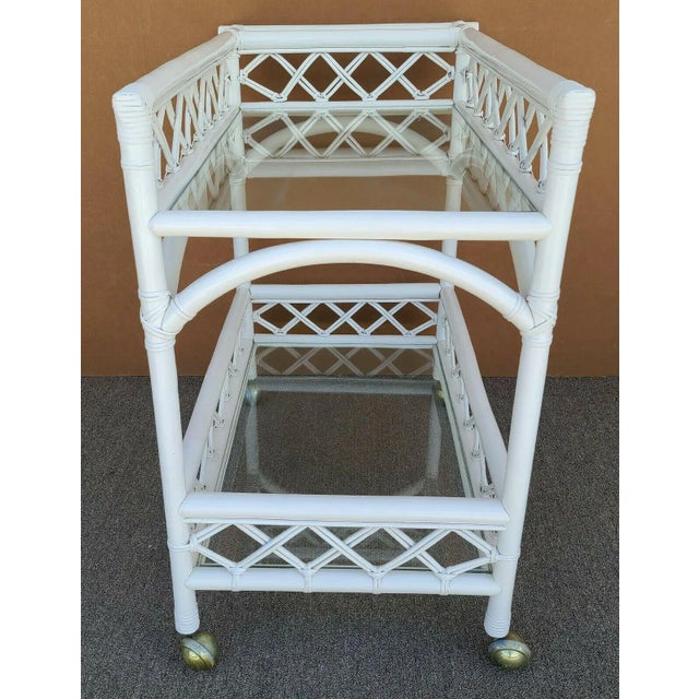 Palm Beach Coastal Bamboo & Glass 2 Tier Dry Bar Serving Cart Trolley For Sale In Miami - Image 6 of 8