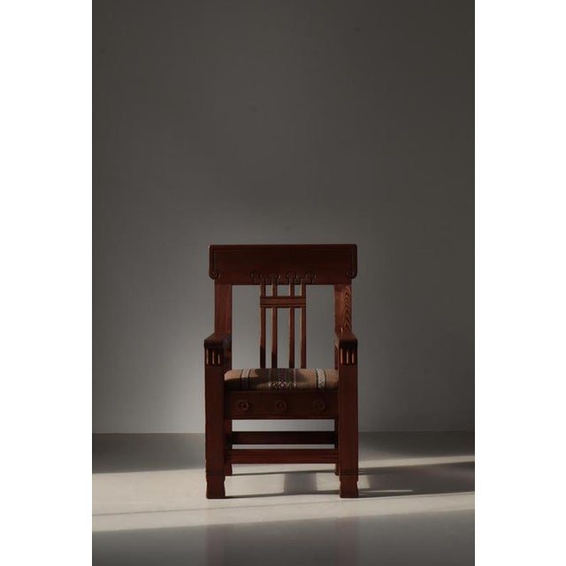 Monumental and important pinewood artist´s chair by Danish sculptor Siegfried Wagner. Made in the 1910s by Wagner and...