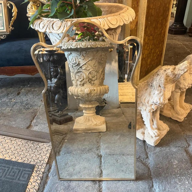 Gio Ponti 1950s Gio Ponti Style Mid-Century Modern Solid Brass Well Shaped Wall Mirror For Sale - Image 4 of 14