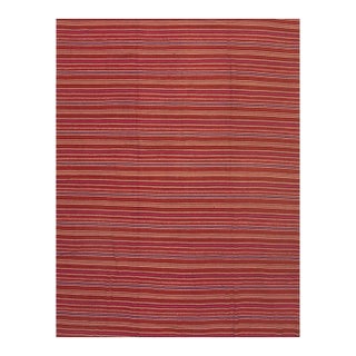 Mid Century Modern Multicolor Stripe Geometric Turkish Kilim Flatwoven Wool Rug For Sale
