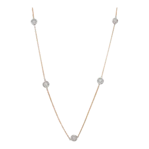 White Diamond Bezel and Chain Necklace in 14k Rose and White Gold