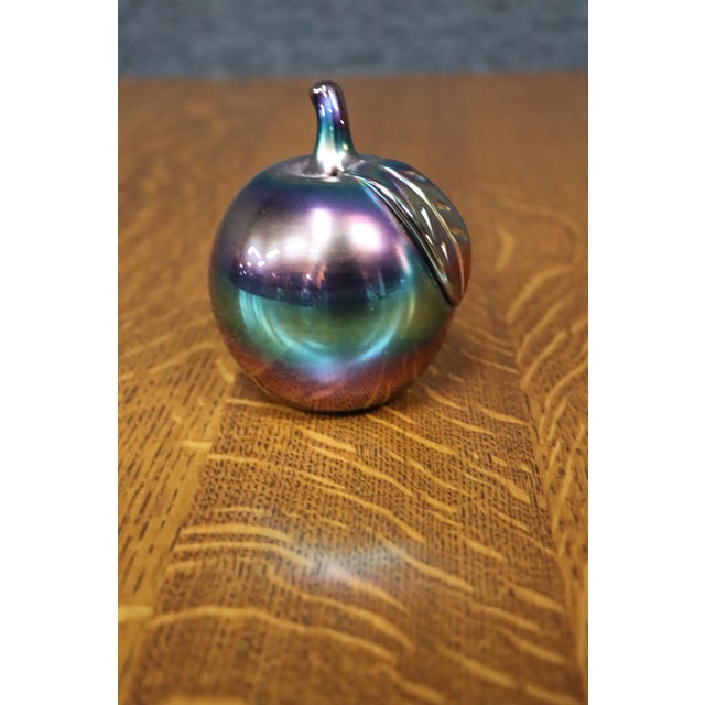 Purple Sea Glasbruk Swedish Iridescent Art Glass Apple Paperweight For Sale - Image 8 of 8