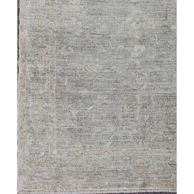 Traditional Turkish Angora Oushak Rug With Soft Green Field and Subtle Tan Accents For Sale - Image 3 of 6