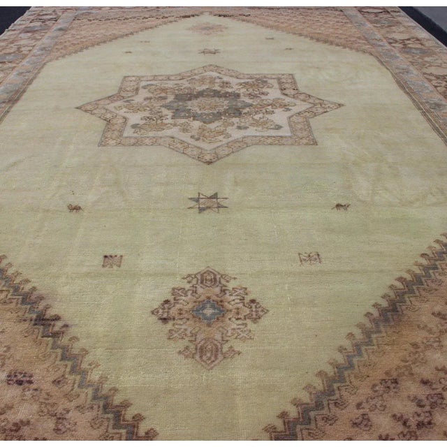 Large Vintage Moroccan Rug With Star Medallion in Light Green For Sale - Image 9 of 12