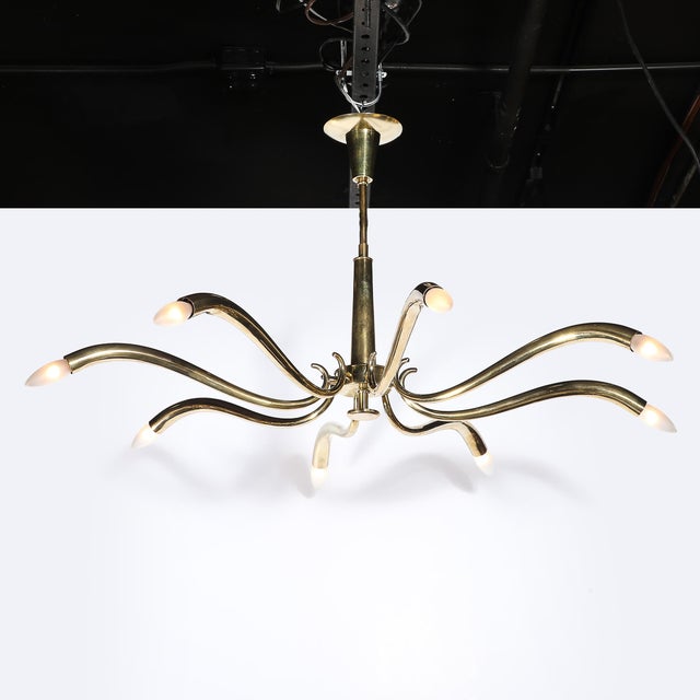 Oscar Torlasco Mid-Century Polished Brass 8-Arm Sculptural Chandelier by Oscar Torlasco For Sale - Image 4 of 17