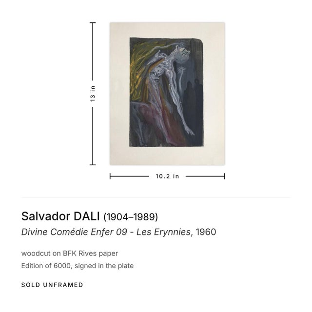 Surrealism 1960 Salvador Dali Divine Comédie Enfer 09 - Les Erynnies Woodcut For Sale - Image 3 of 3