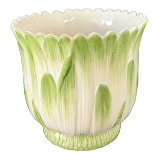 1995 Tiffany & Co. Italian Green & White Leaf Ceramic Cachepot Planter For Sale