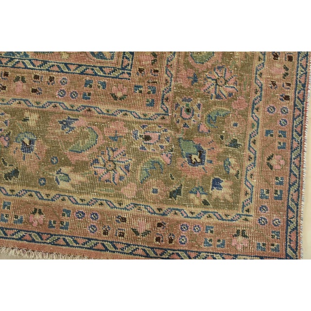 Tabriz Rug 8’1” X 10’11” Pink Wool Vintage Distressed Hand-Knotted Carpet For Sale - Image 4 of 15