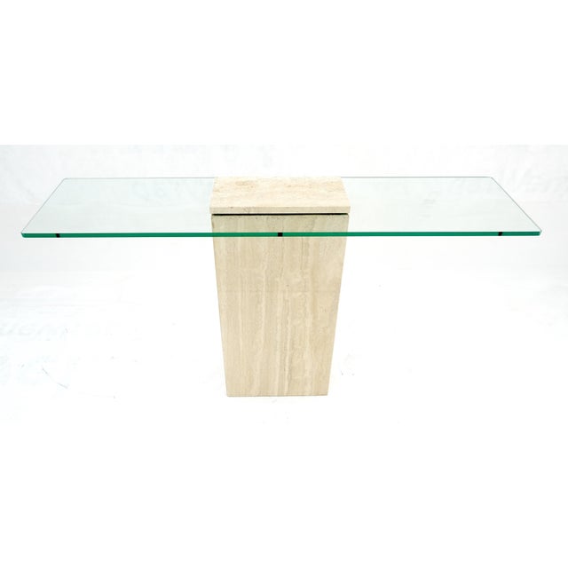 Rectangle Travertine Stone Base Glass Top Italian Console Sofa Table MINT! For Sale - Image 12 of 17