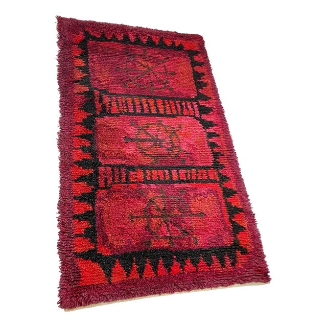 Scandinavian Abstract High Pile Rya Rug, Sweden 1960s For Sale