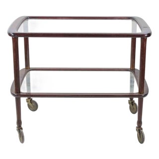 Vintage Serving Trolley in Wood and Brass by Cesare Lacca, Italy, 1950s For Sale