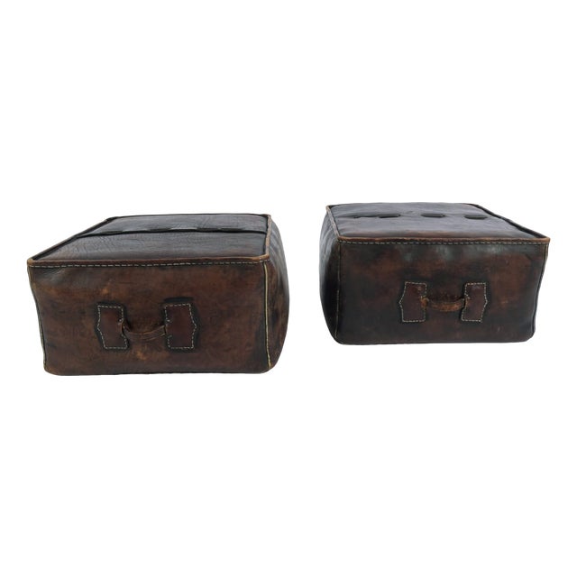 Set of Mid-Century Modern Leather Handmade Neck Poufs, 1960s For Sale