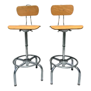 1950s Set of 2 Vintage "Ajustrite" Plywood Adjustable Swivel Drafting Chairs