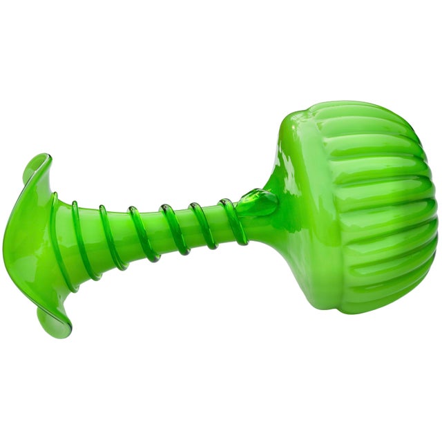 Mid 20th Century Mid 20th Century Handcrafted & Ruffled Green Art-Glass Vase For Sale - Image 5 of 8