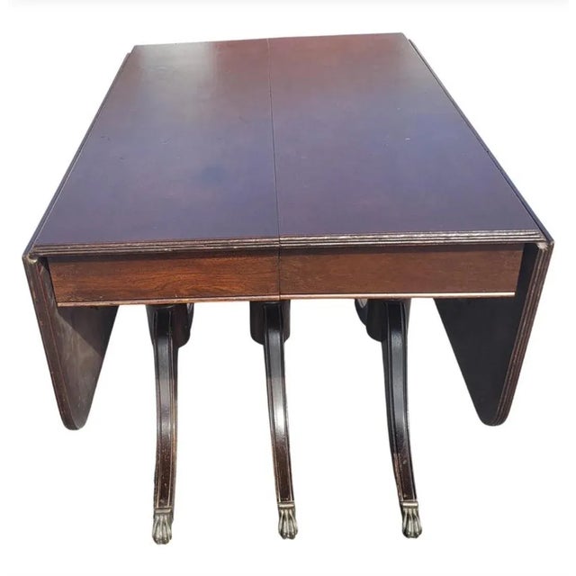 Vintage Federal Style Triple Pedestal DropLeaf Dining Table, Circa