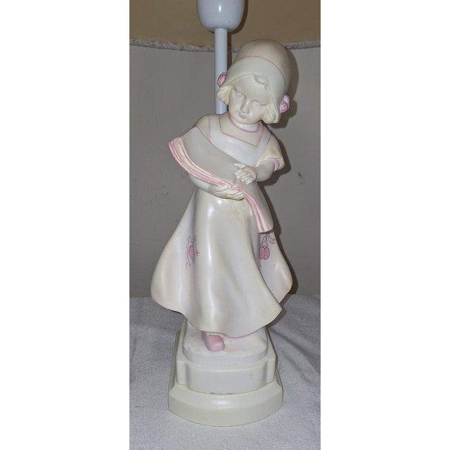 Textile Vintage Italian Table Lamp Depicting a Reading Girl in Stonelite, 2000s For Sale - Image 7 of 13