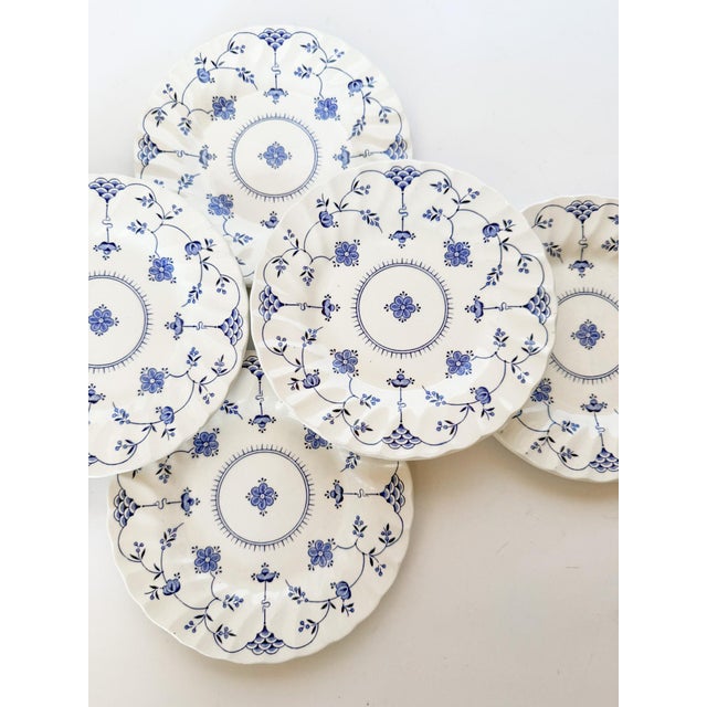 Beautiful set of six Myott Finlandia blue and white dessert plates made in Staffordshire, England in the 80s. This set...