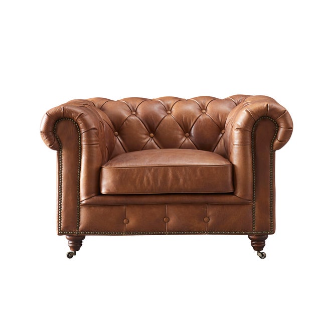 "Century Chesterfield Arm Chair - Bark Brown Leather Elevate your living space with the Century Chesterfield Arm Chair -...