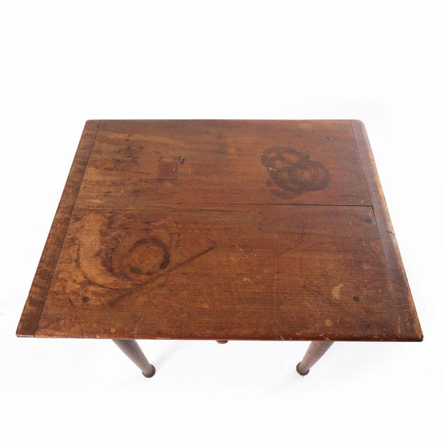 Primitive 18th century tavern table with drawer has a pine breadboard top with lots of character.and rustic charm.