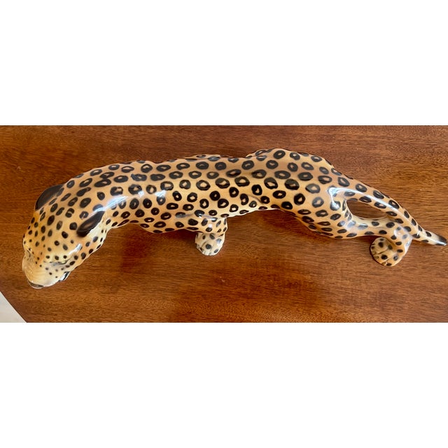 Ceramic Hollywood Regency Italian Giovanni Ronzan Porcelain Leopard For Sale - Image 7 of 11