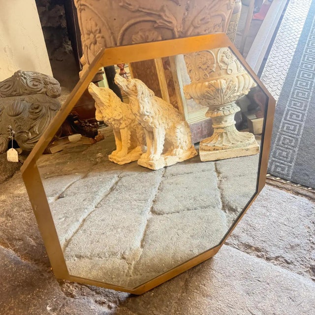 1960s Gio Ponti Style Mid-Century Modern Brass Octagonal Wall Mirror For Sale - Image 6 of 15