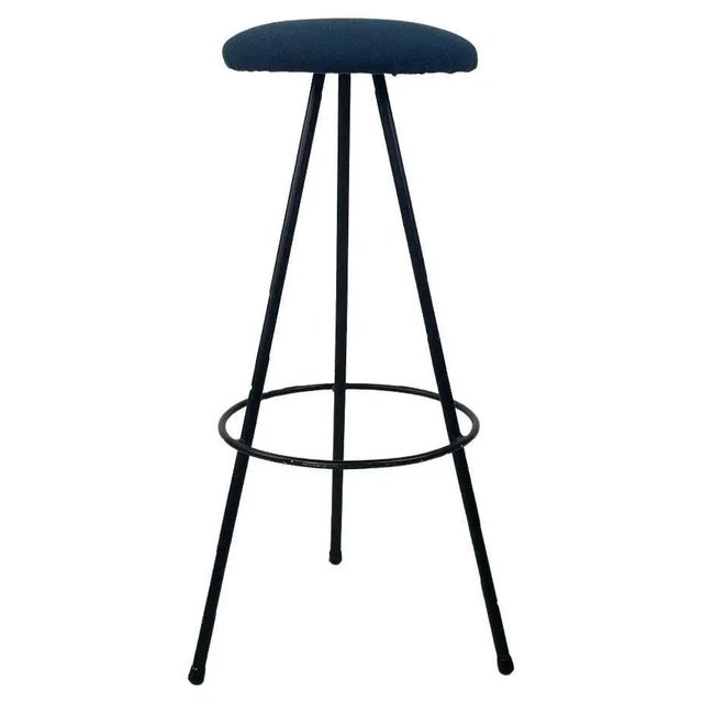 Mid-Century Italian Modern Black Metal and Blue Fabric Tripod Stool, 1950s For Sale - Image 12 of 12