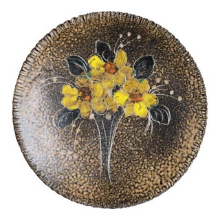 1960s Hand Crafted Art Pottery Floral Bouquet Wall Plate For Sale