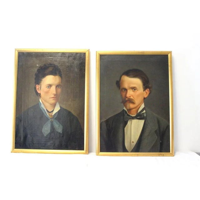 Italian Artist, Portraits, 1879, Oil Paintings, Framed, Set of 2 For Sale - Image 3 of 12