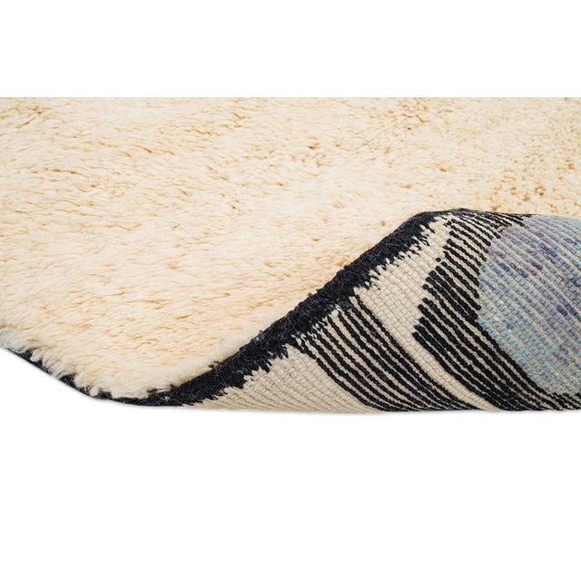 Ivory Mosaic Pebble-Pattern Hand-Knotted Moroccan Wool Rug | 9'7" X 6'7" | One of a Kind For Sale - Image 8 of 10