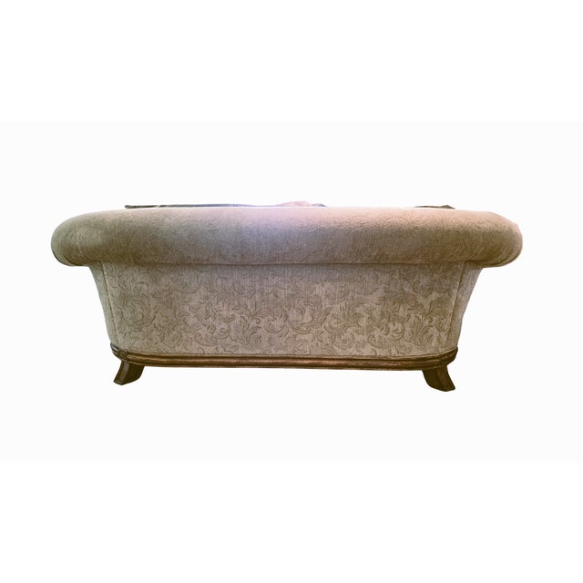 Baroque Late 20th Century Bernhardt Curved Sofa With Rolled Back + Carved Wood Base For Sale - Image 3 of 11