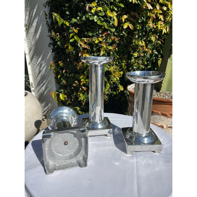 Set of Three Vintage Pewter Silver Candle Holders For Sale - Image 9 of 12