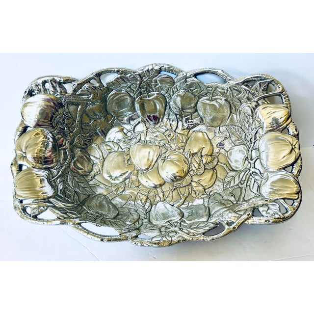 1992 Arthur Court Cast Aluminum Apple Centerpiece Bowl featuring a hand-cast design of apple branches, leaves, and fruit...