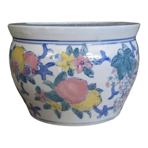 Vintage Chinoiserie Porcelain Orchid Cachepot Fishbowl Planter