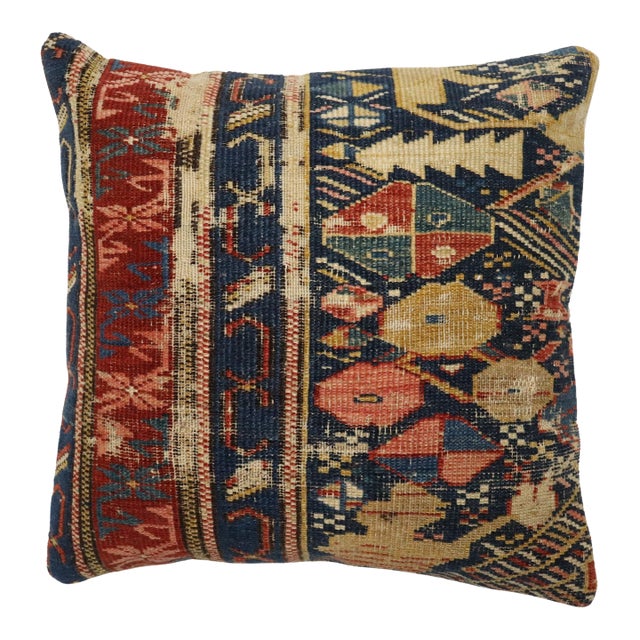 19th Century Zabihi Collection Small Caucasian Rug Pillow - 1'3" x 1'3" For Sale