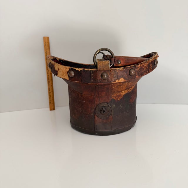 19th Century Leather Top Hat Basket, Repurposed For Sale - Image 9 of 9
