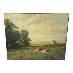 English 19th Century Pastoral Landscape With Cattle & Sheep Grazing