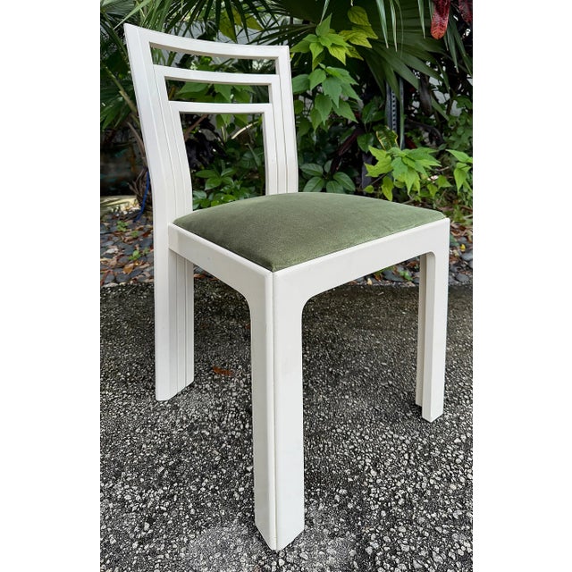 Off-white 1980s Postmodern Lacquered Dining Chairs Newly Reupholstered - Set of 4 Offwhite For Sale - Image 8 of 11