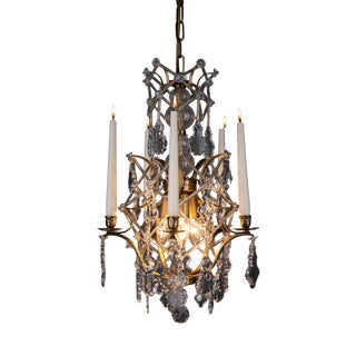 Swedish Chandelier with Candleholders in Brass and Crystals by Krebs Stockholm, 2020 For Sale