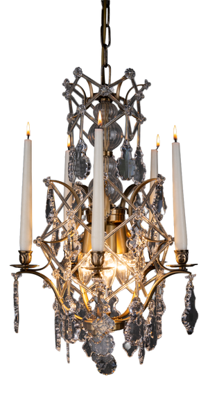 Swedish Chandelier with Candleholders in Brass and Crystals by Krebs Stockholm, 2020