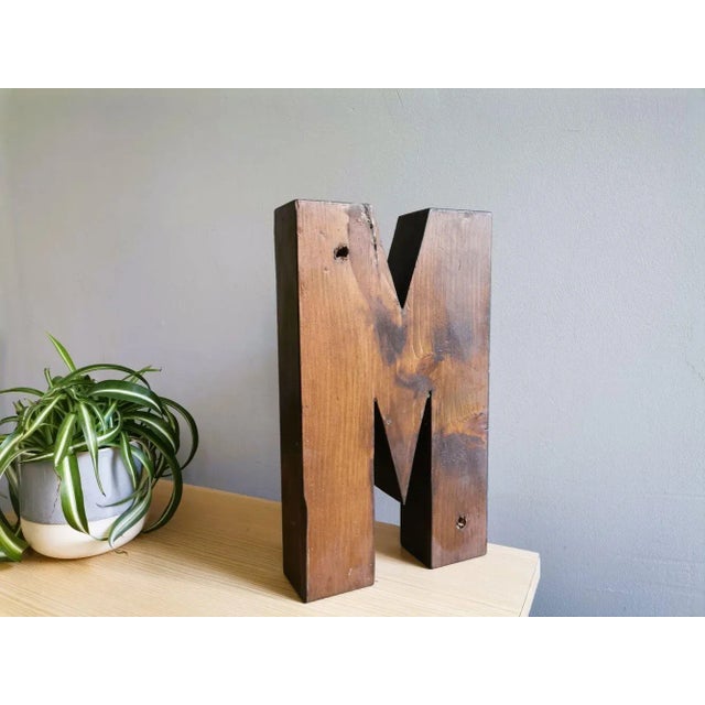 1960s Large Industrial Portuguese Wood Signage Lettering Letter M, 1960s For Sale - Image 5 of 9