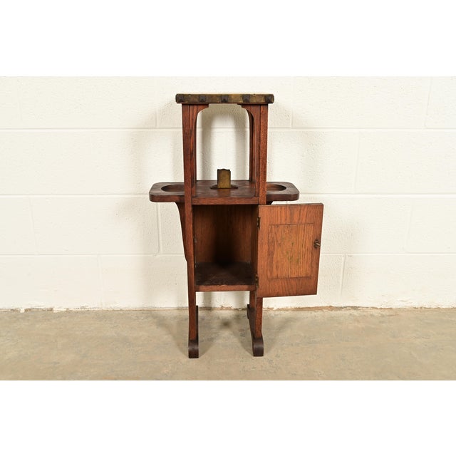 Early 20th Century Stickley Brothers Style Antique Mission Arts & Crafts Oak and Brass Smoker Stand, Circa 1910 For Sale - Image 5 of 17