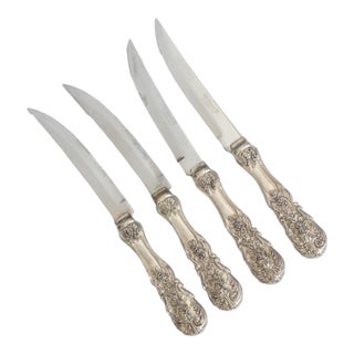 Vintage Silver-Plate French Rose Pattern Steak Knives For Sale