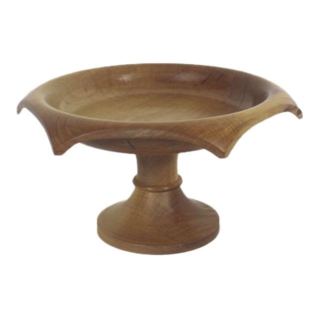 Vintage Hand Turned Maple Wood Pedestal Bowl For Sale