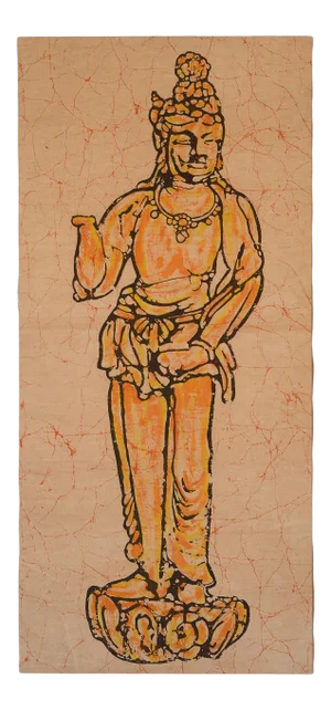 Vintage Orange Chinese Buddha Batik Painting
